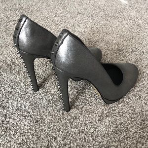 Silver metallic studded heels